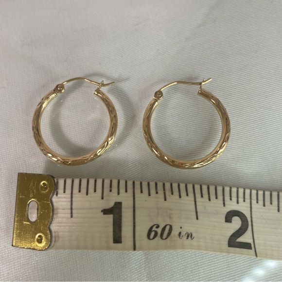 14K YELLOW GOLD etched hoop earrings REAL GOLD - Picture 8 of 14